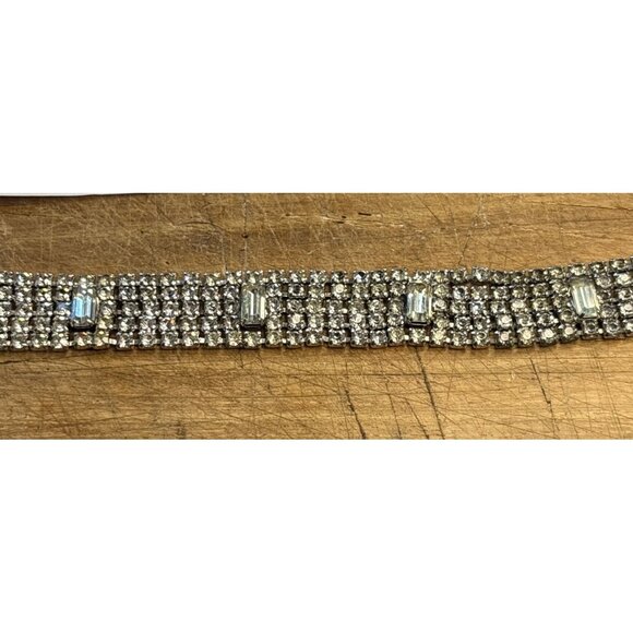 Vintage Silver-Tone Rhinestone Bracelet With Rectangular Accents - Picture 6 of 9